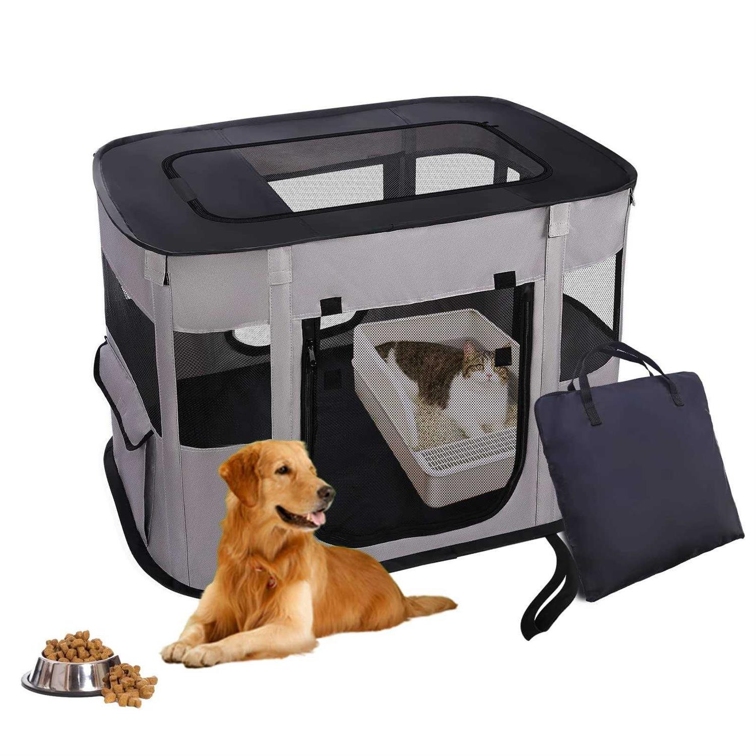 Portable Pet Playpen Collapsible Crates Kennel Playpen for Dog Puppy and Cat Kitten &Travel Playpen Outdoor or Indoor - Healthber