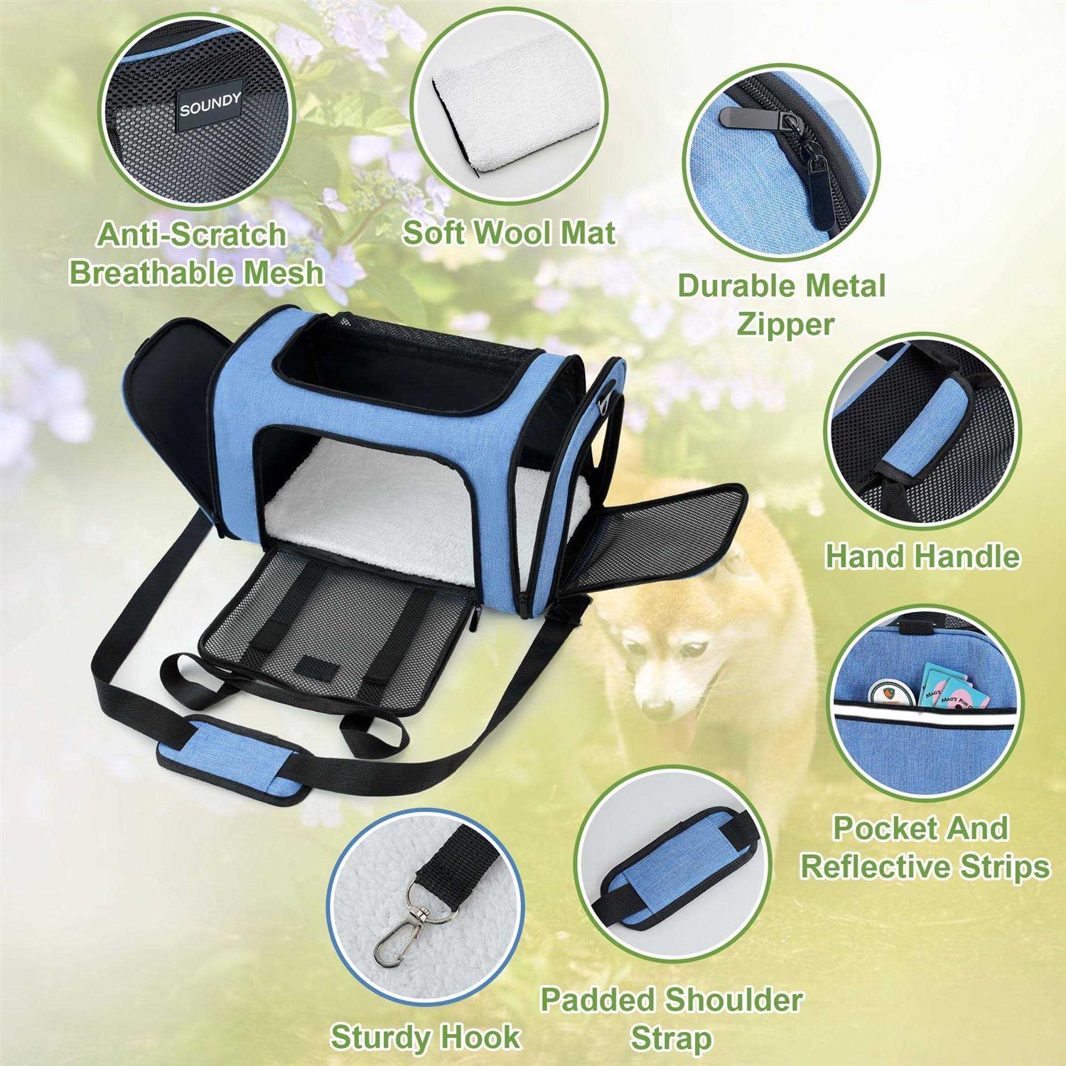 Soundy Dog Carrier Cat Carriers Airline Approved Pet Carrier for Small Medium Dogs Cats Puppies Collapsible Soft Sided Travel Puppy car - Healthber