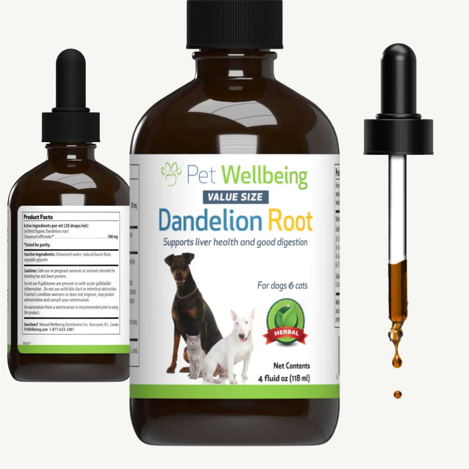 Pet Wellbeing Dandelion Root Bacon Flavored Liquid Digestive & Liver Supplement for Cats & Dogs - Healthber