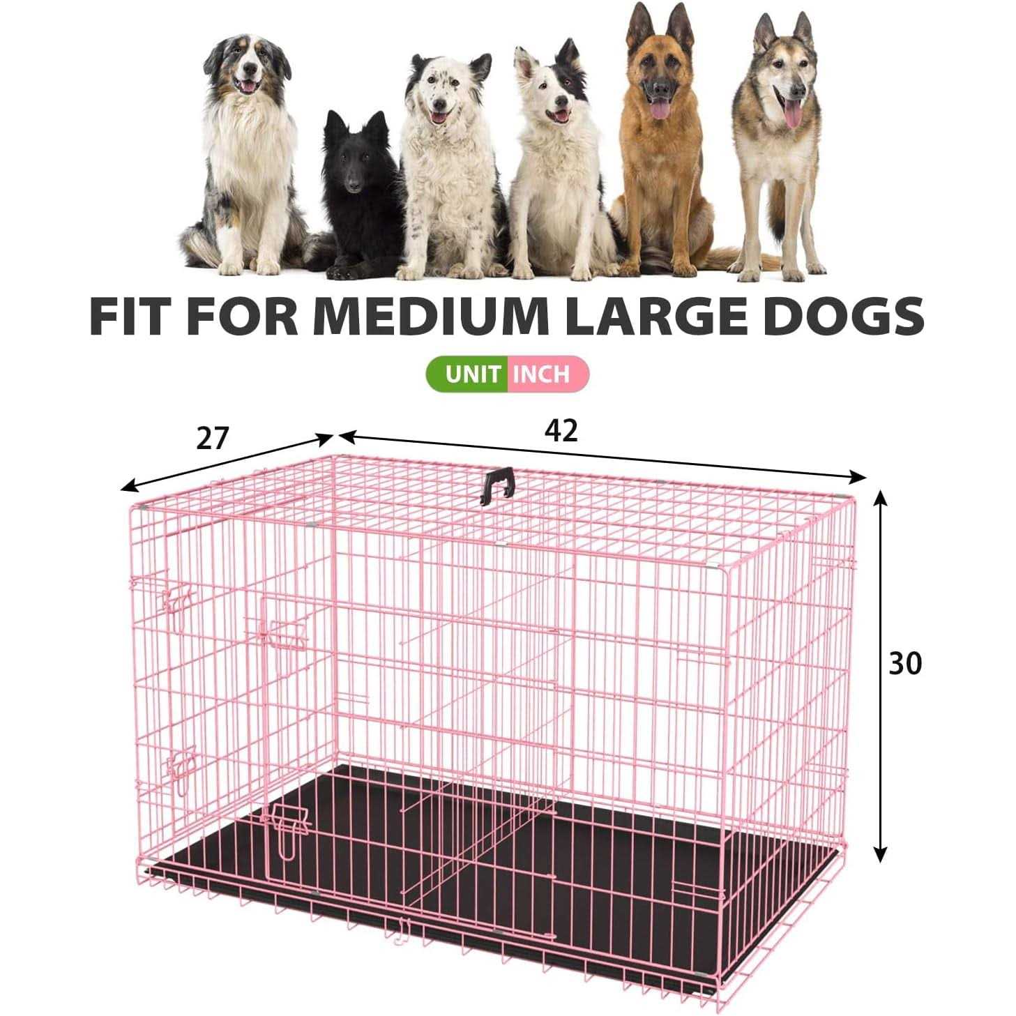 Dkelincs 42 inch Dog Crate Dog Cage for Large Dogs Foldable Metal XL Dog Kennels with 2 Doors - Healthber