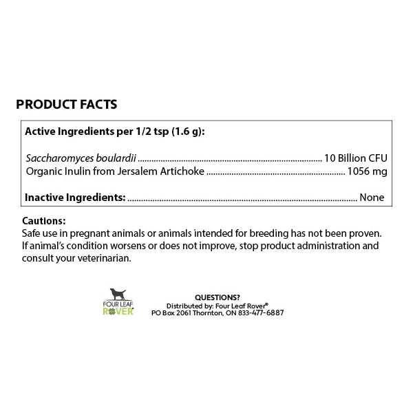 Four Leaf Rover Saccharomyces Boulardii Yeast-Based Probiotics for Dogs - Healthber