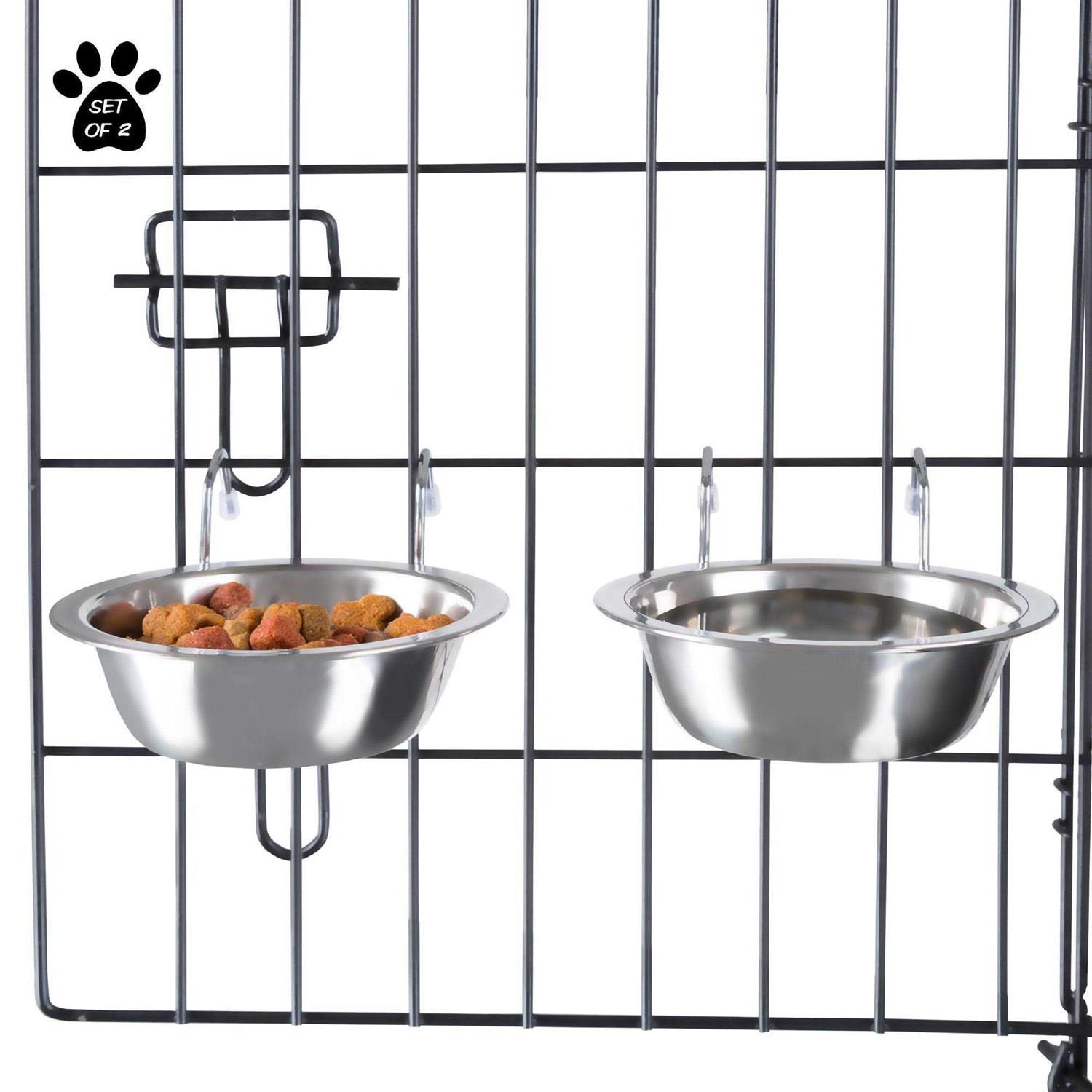 PETMAKER Set of 2 Stainless-Steel Dog Bowls Cage, Kennel, and Crate Hanging Pet Bowls for Food and Water - Healthber