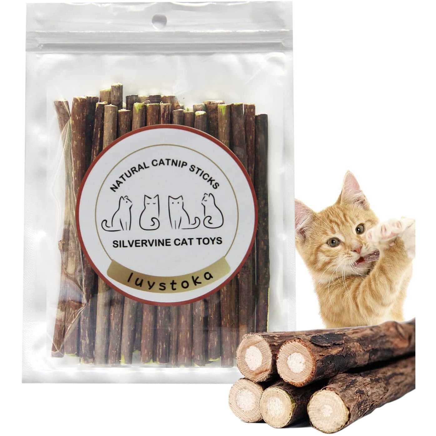 Luystoka 30pcs Kitten Toys Catnip Toys Matatabi Silvervine Sticks Kitty Chew Toys Wooden Stick Kitten Teething Toys Molar Suitable for Cats of All - Healthber