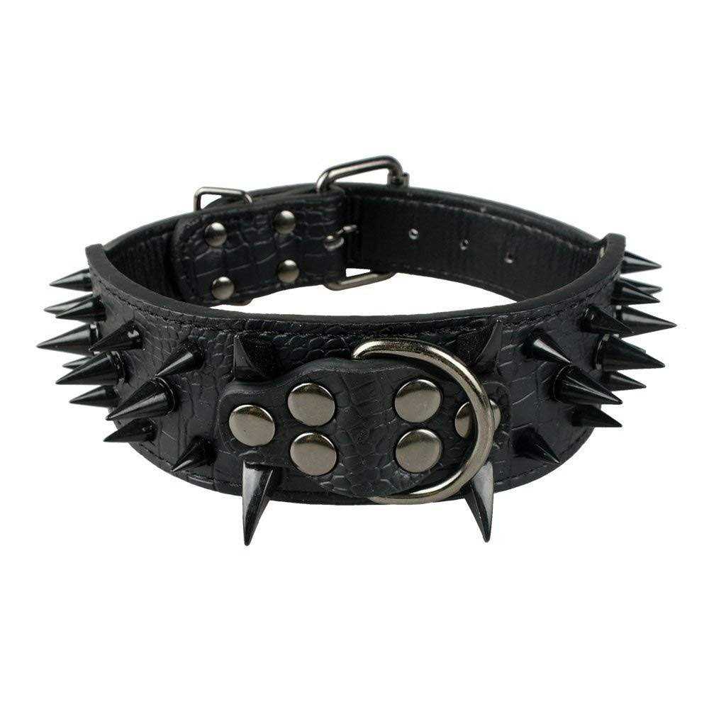 Berry Pet Sharp Spiked Studded Dog Collar Stylish Leather Dog Collars 2 Inch in Width Fit for Medium & Large Dogs - Healthber