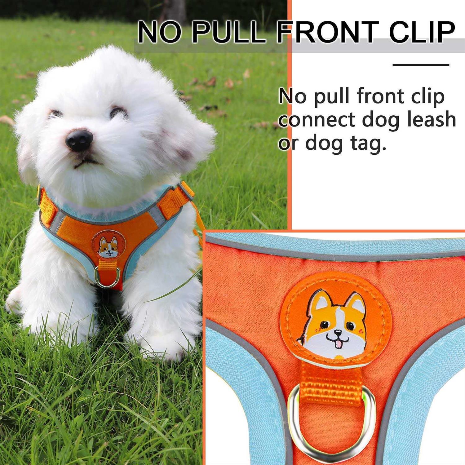rennaio Dog Harness No Pull, Adjustable Puppy Harness with 2 Leash Clips, Ultra Padded Dog Vest Harness, Reflective Dog Harness and Leash - Healthber