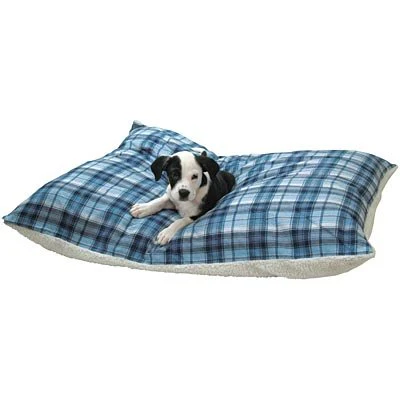 Flannel Sherpa Pet Bed, Blue Plaid - Healthber