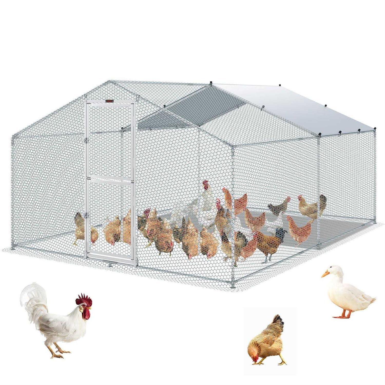 VEVOR Large Metal Chicken Coop with Run Walkin Chicken Coop for Yard with Waterproof Cover - Healthber