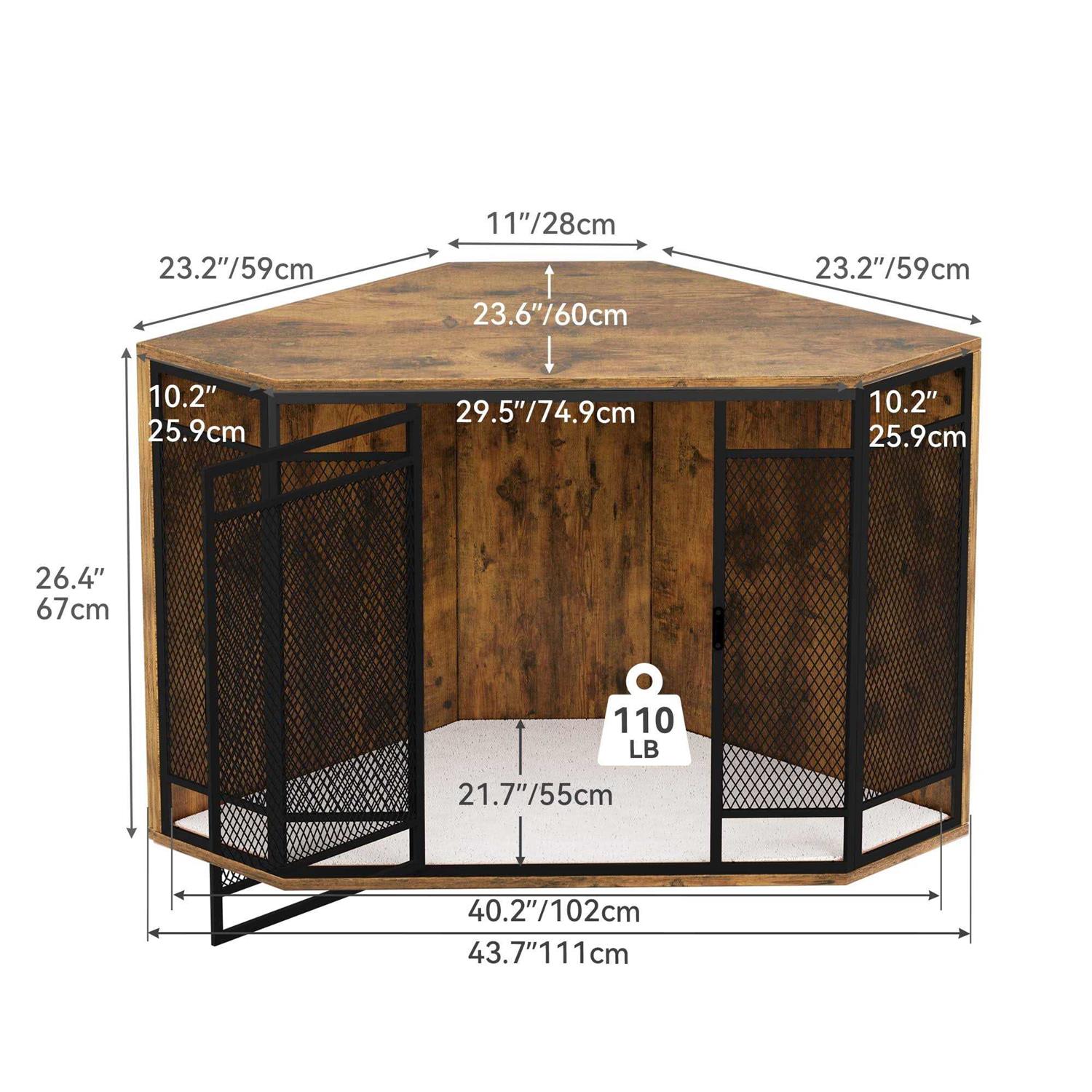 Dextrus Corner Dog Crate Furniture,Stylish 43.7-inch Wooden Dog Kennel with Sturdy Metal Mesh - Healthber