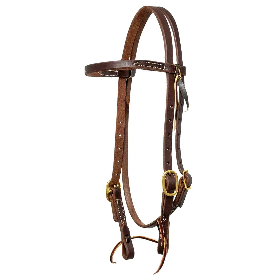 Poplar Head Saddlery Oiled Harness Leather Browband Headstall w/ Waterloop Ends - Healthber