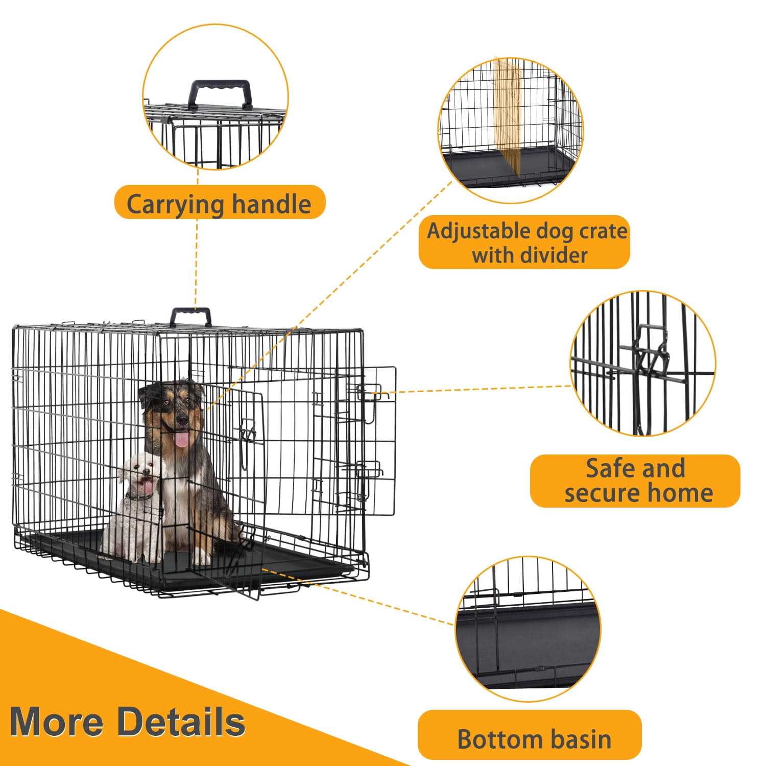 Large Dog Crate for Large Dogs Dog Cage with Divider and Double Door for Large Medium Small Dogs ,Indoor Outdoor Folding Wire Pet Dog - Healthber