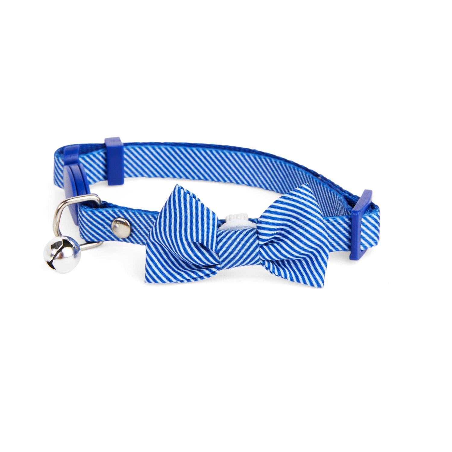 YOULY Blue Seersucker Breakaway Bowtie Kitten Collar - Healthber