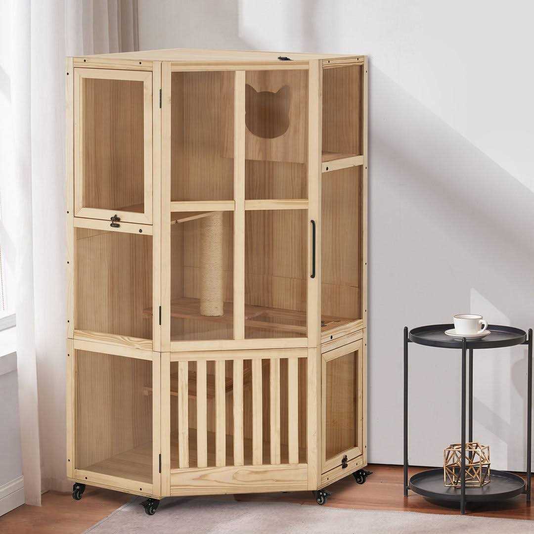 MCombo Large Corner Cat House Villa with Scratching Post - Healthber