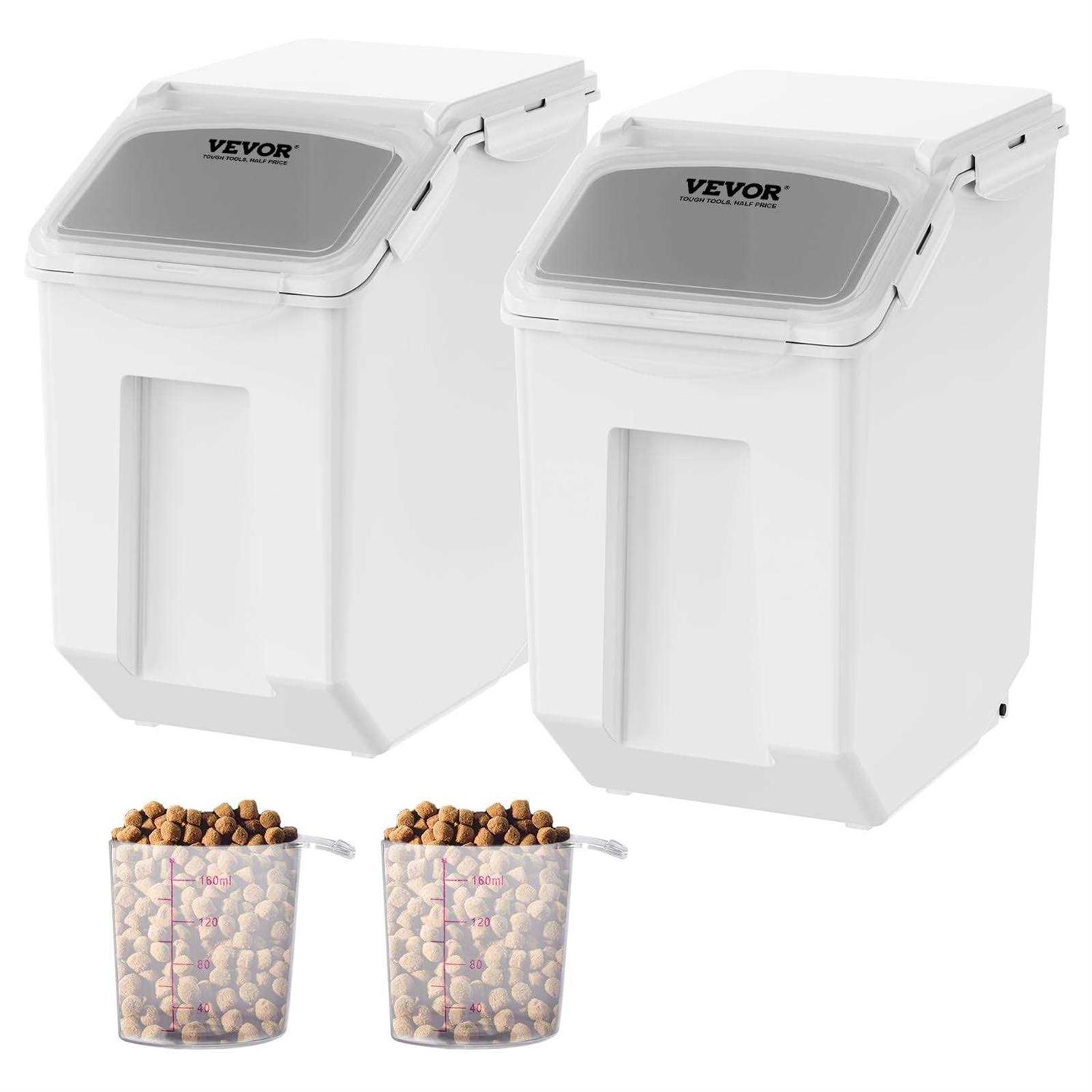 VEVOR Ingredient Storage Bin, 2 x 15L Dispenser Bin with 2 Measuring Cups, Attachable Casters and Airtight Lid - Healthber