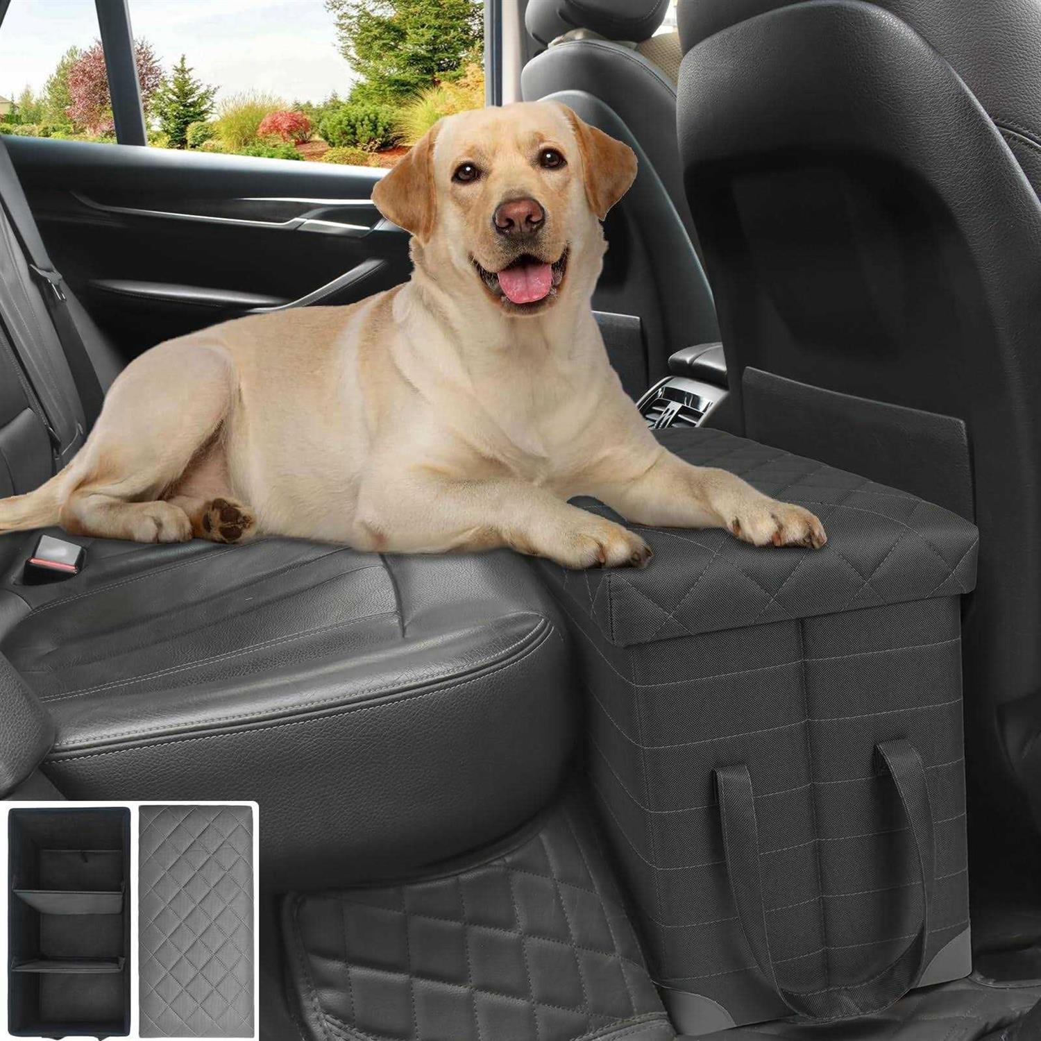 LIONROGE Car Back Seat Extender for Large Dogs up to 200lbs,Dog Car Back & Front Seat Extender with Storage,Prevent Your Dogs from Falling Off The - Healthber