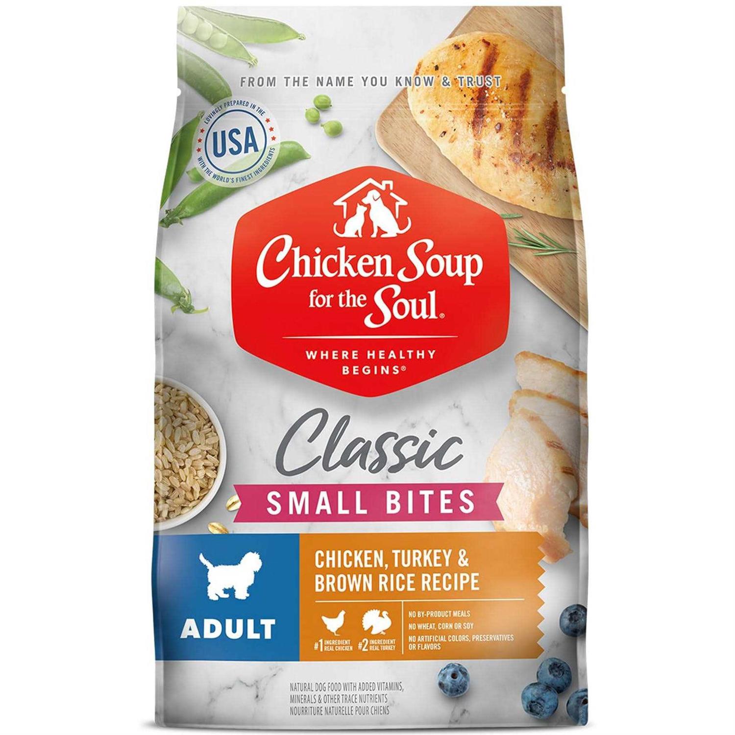Chicken Soup for The Soul Chicken Turkey & Brown Rice Recipe Small Bites Dry Dog Food - Healthber
