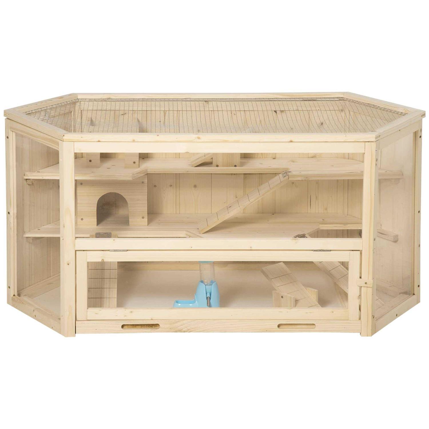 PawHut 3 Tier Wooden Large Hamster Cage Small Animal House with Slide and Activity Center - Healthber