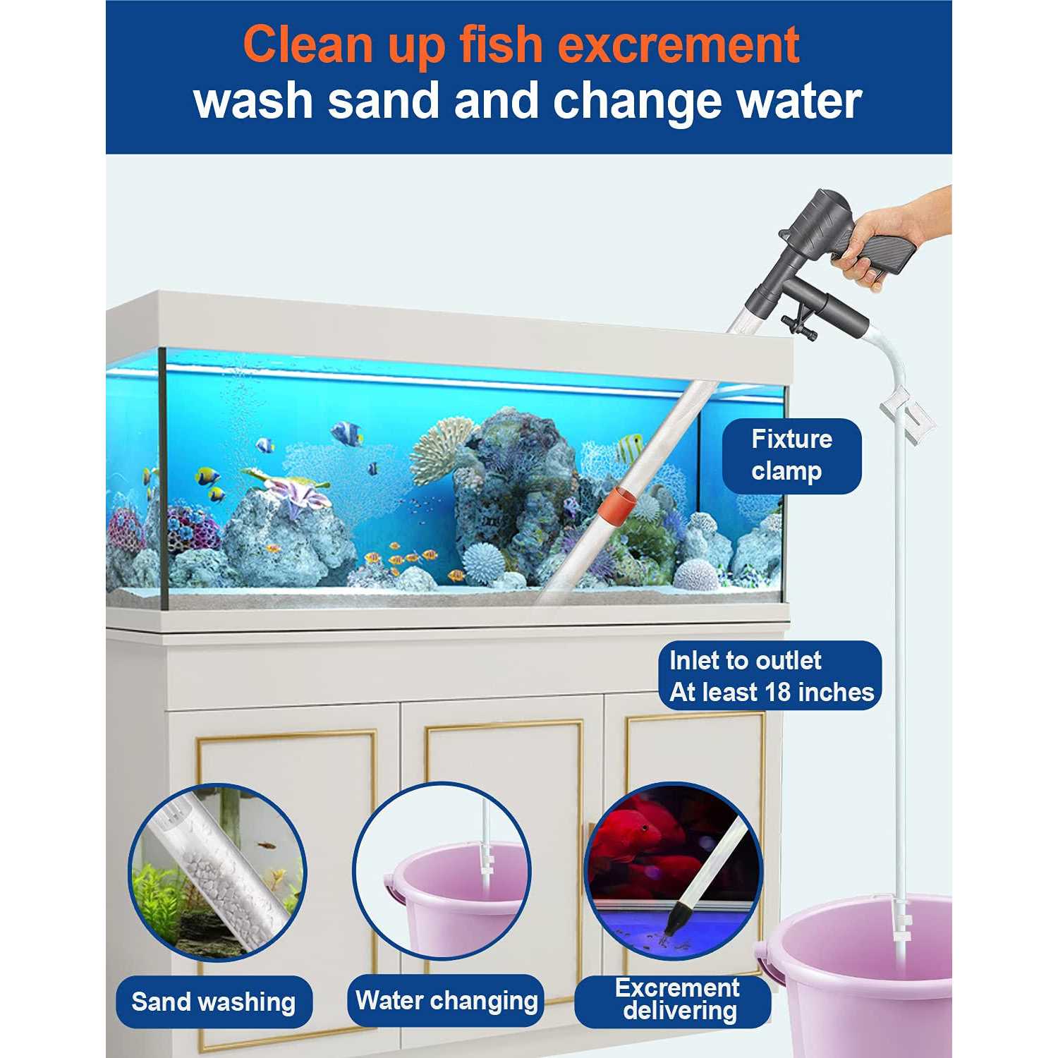 QZQ Aquarium Gravel Cleaner Vacuum Fish Tank Vacuum Cleaner Tools for Aquarium Water Changer with Aquarium Thermometers Fish Net kit - Healthber