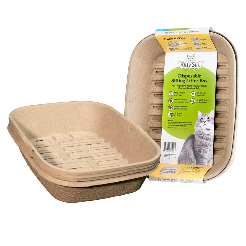 Kitty Sift (Set of 1 Litter Box & 5 Sifting Liners) Sifting, Disposable Cat Litter Box, Large - Healthber