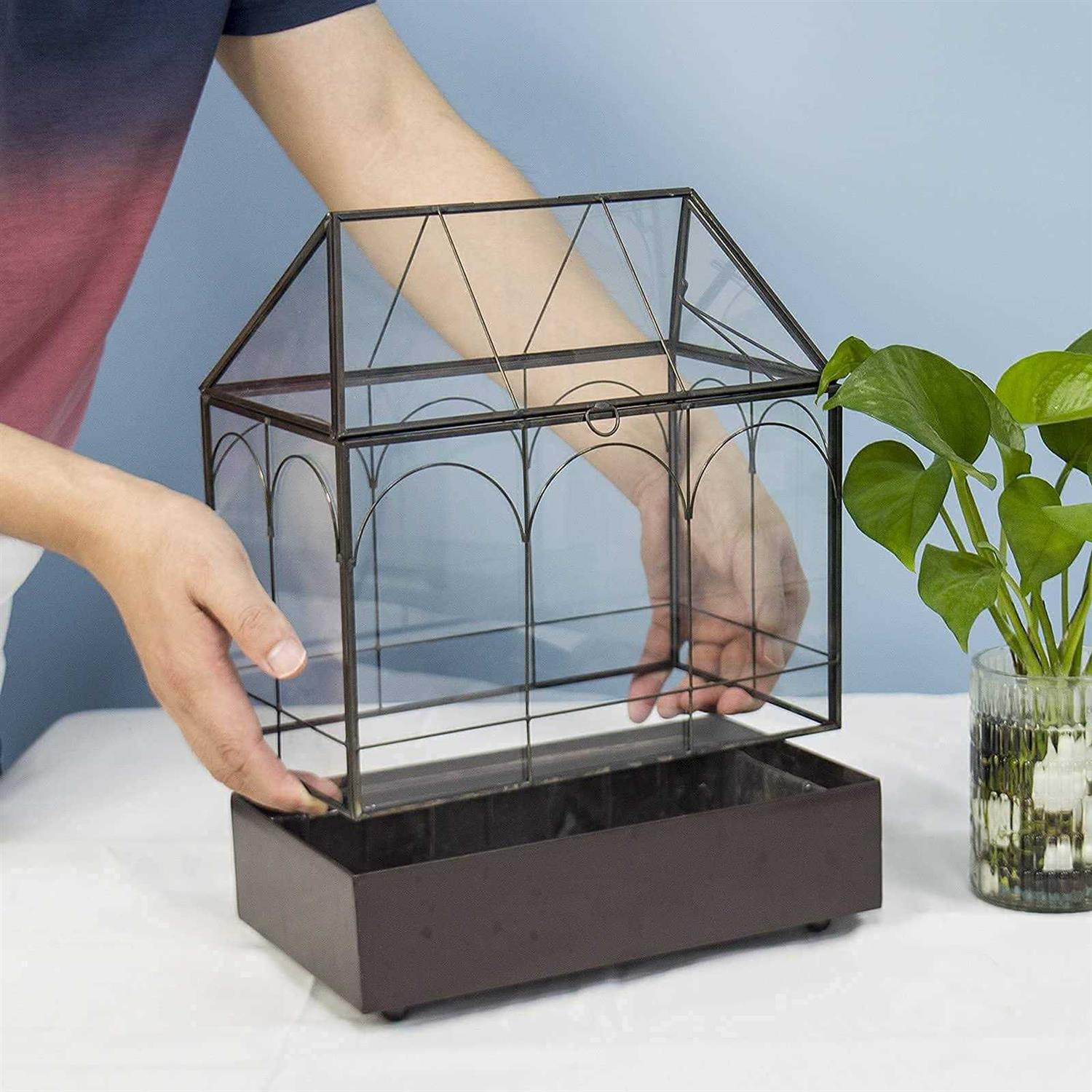 YIMORENcE V Large Tall glass Plant Terrarium – House Succulent Terrarium Kit with Lip and Tray - Healthber