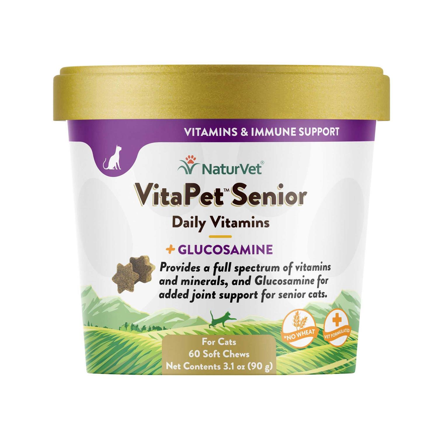 NaturVet VitaPet Senior Daily Vitamins Plus Glucosamine Cat Soft Chews - Healthber