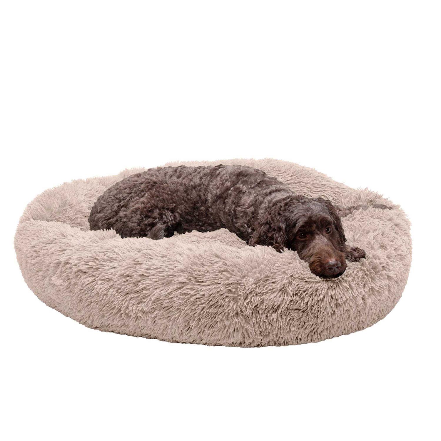 FurHaven Calming Cuddler Long Fur Donut Dog Bed - Healthber