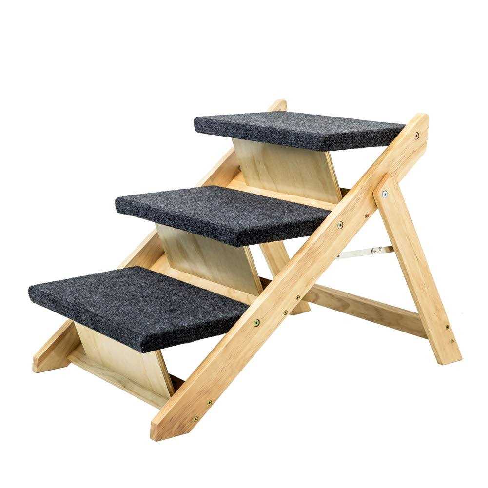 Mewang Wooden Dog Stairs/Steps Foldable 4 Levels Pet Stairs & Ramp Perfect for Beds and Cars - Healthber