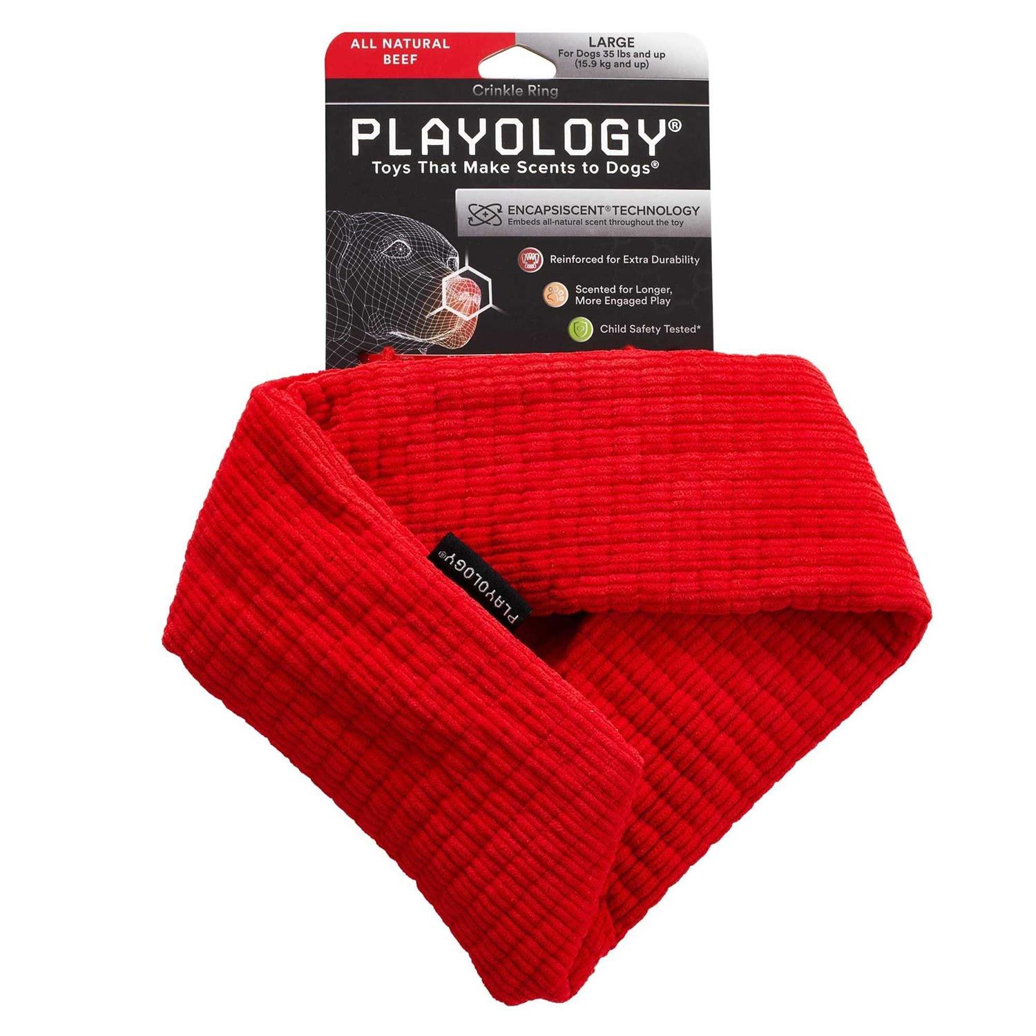 Playology Plush Crinkle Ring Beef Scented Dog Toy - Healthber