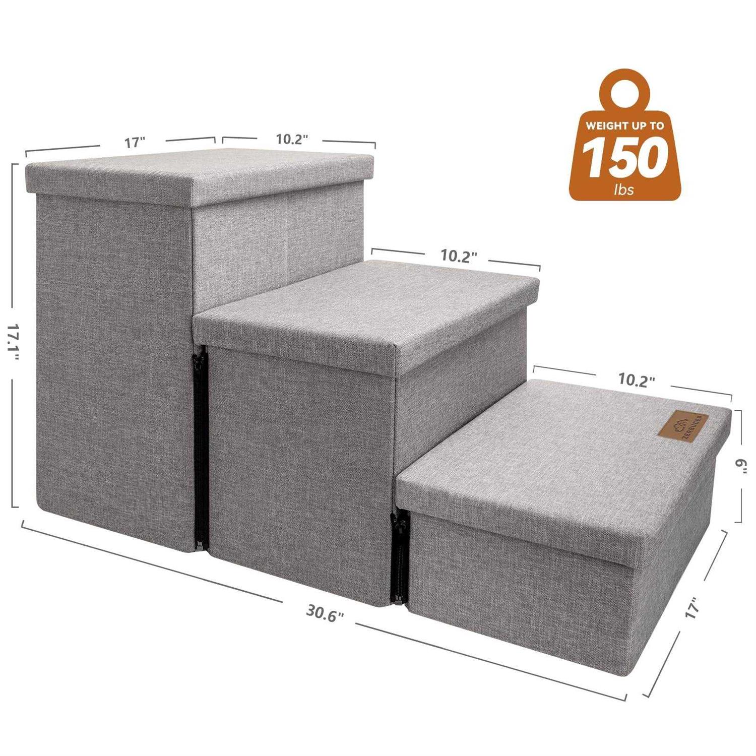 Dog Stairs, Dog Steps for High Beds, Foldable Pet Stairs for Small Medium or Large Dogs Puppy with Storage for Bed and Couch - Healthber