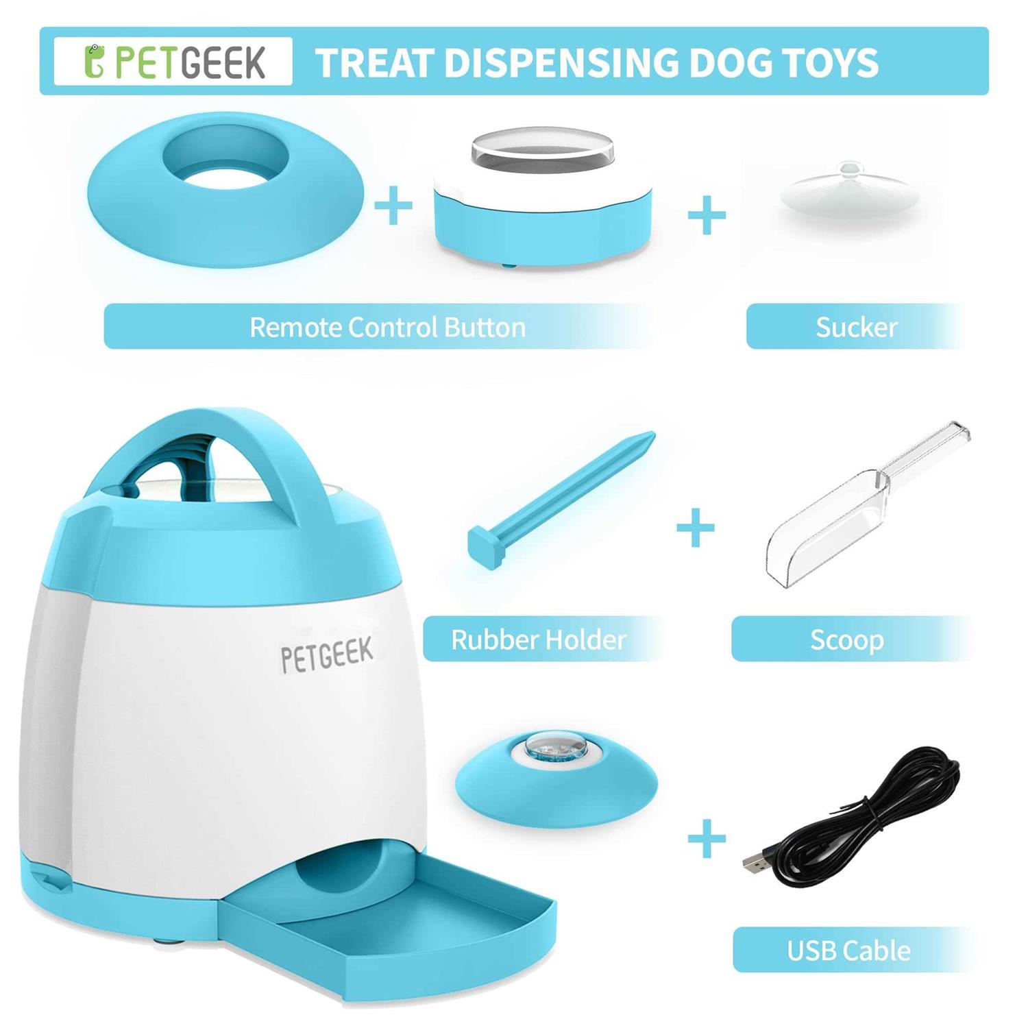 PETgEEK Treat Dispenser Dog Toys, Automatic Pet Feeder with Dual Power Supply and Remote control, Dog Puzzle Toys and Interactive Dog Toys in One - Healthber