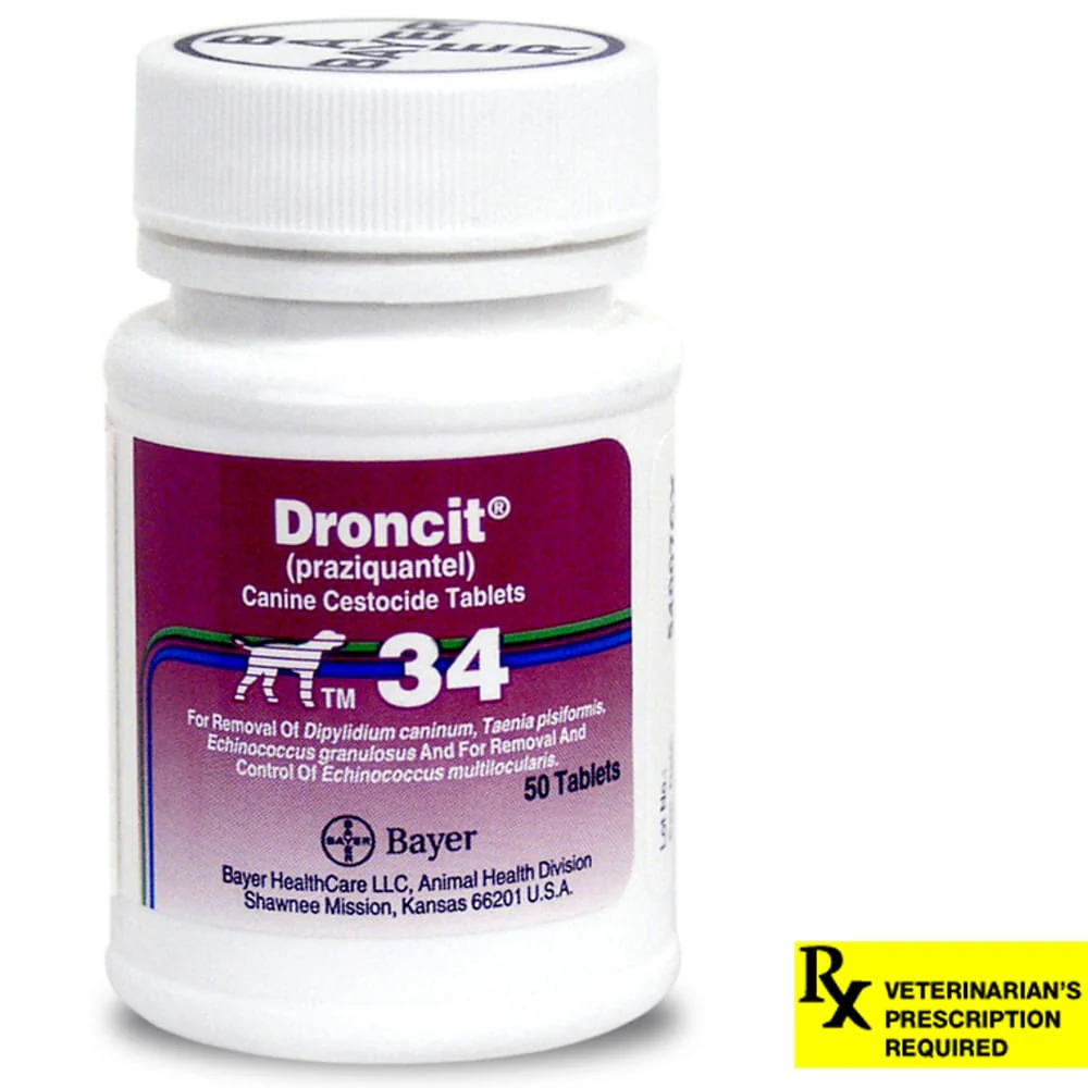 Rx Droncit (praziquantel) Cestocide Tablets for Dogs, 34 mg Tablets - Healthber