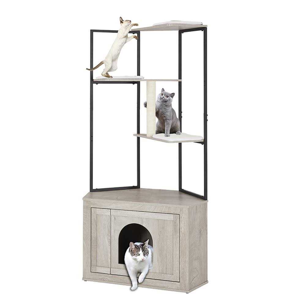 UniPaws Corner Box Enclosure with Cat Tree Tower Cat Litter - Healthber