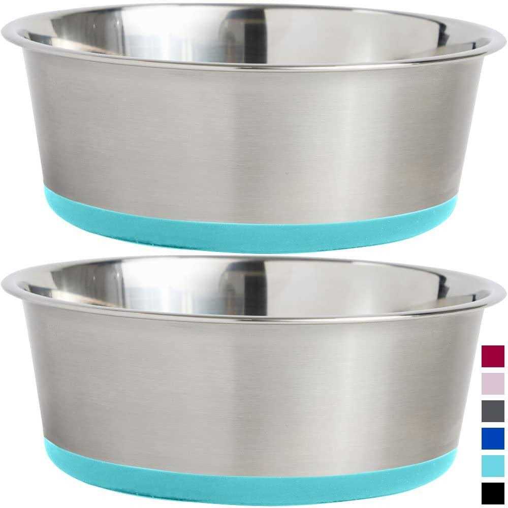 Gorilla Grip Stainless Steel Metal Dog Bowl Set of 2 Rubber Base - Healthber