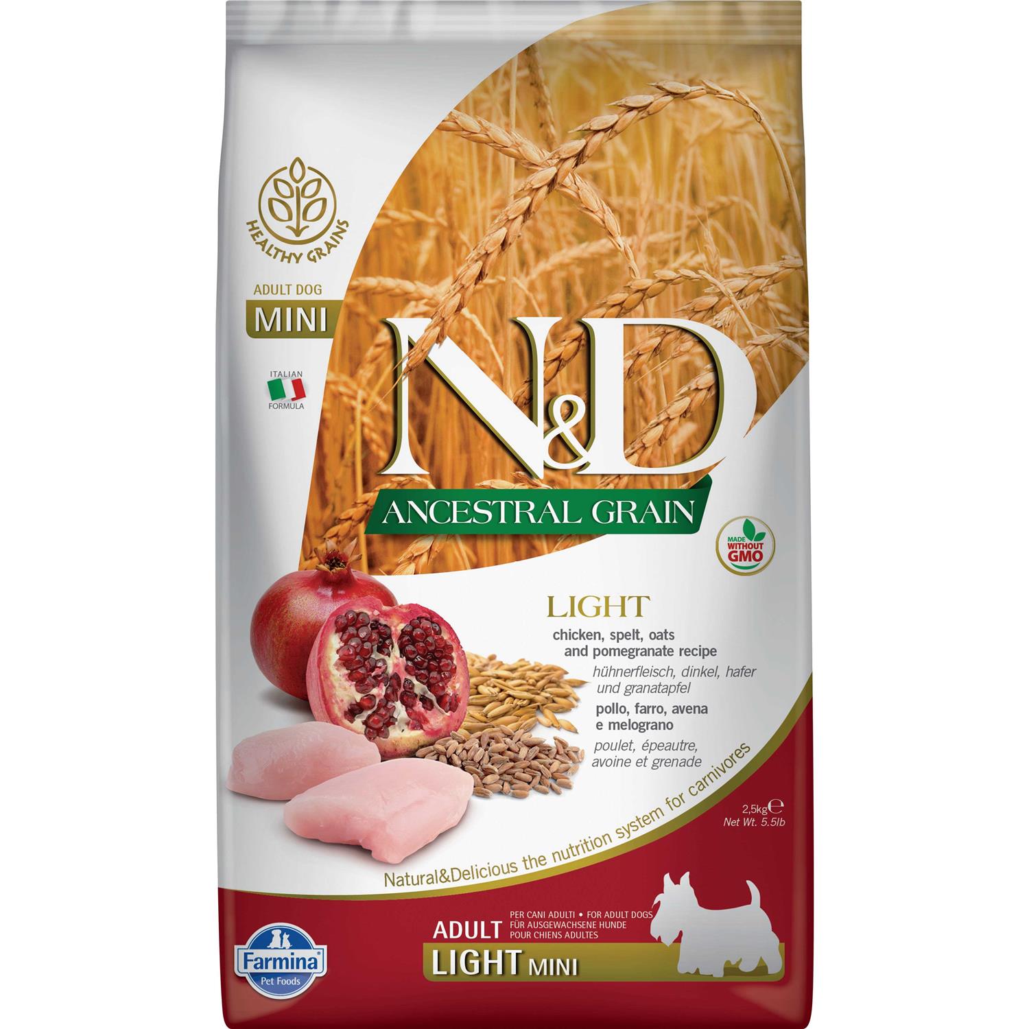 Farmina N&D Ancestral Grain Chicken & Pomegranate Light Mini Dry Dog Food - Healthber