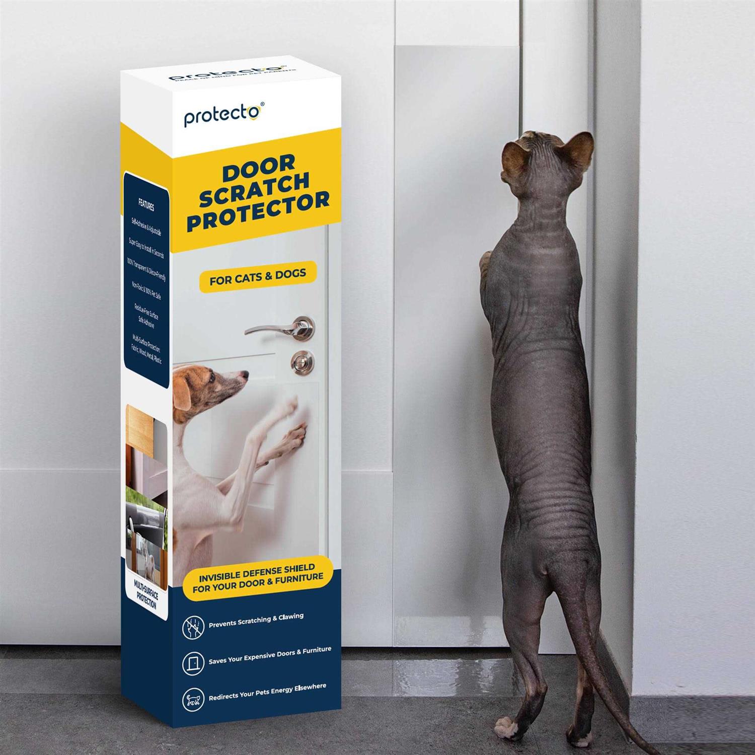 PROTECTO Pet Scratch Protector W/ Custom Cut Knife Door Guard + Wood & Furniture Shield For Dog & Cat Scratching Deterrent - Healthber