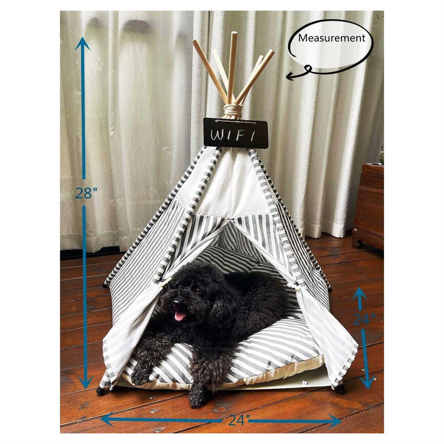 MOWMOWMOW Pet Teepee Tent for Dog House Teepee Tent House with Thick Cushion Washiable Dog Tent 28 Tall Cat House Dog Teepee - Healthber