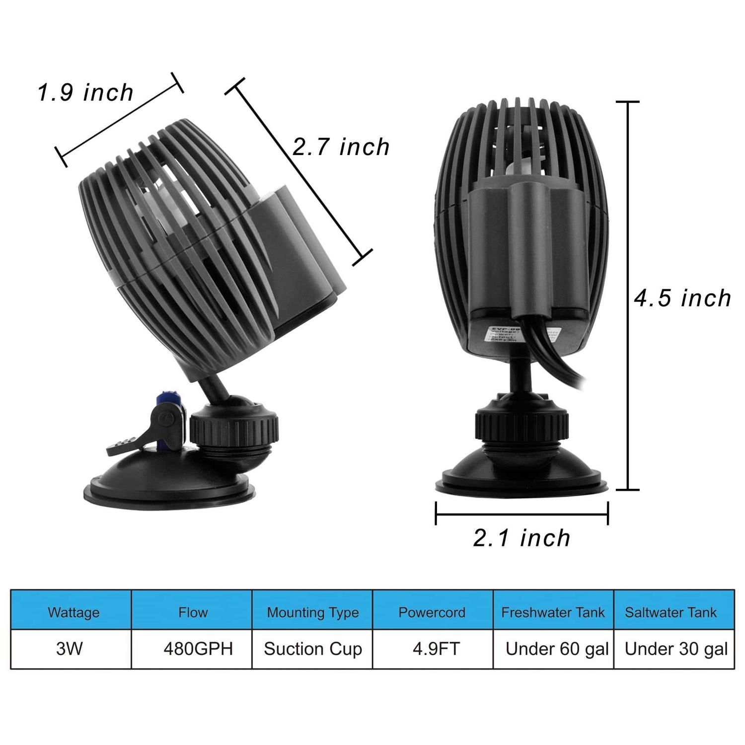 DOMICA Aquarium Wave Maker Powerhead 480GPH 3W, Submersible Power Head Pump with Suction Base, Water Circulation for Freshwater or Saltwater Fish - Healthber