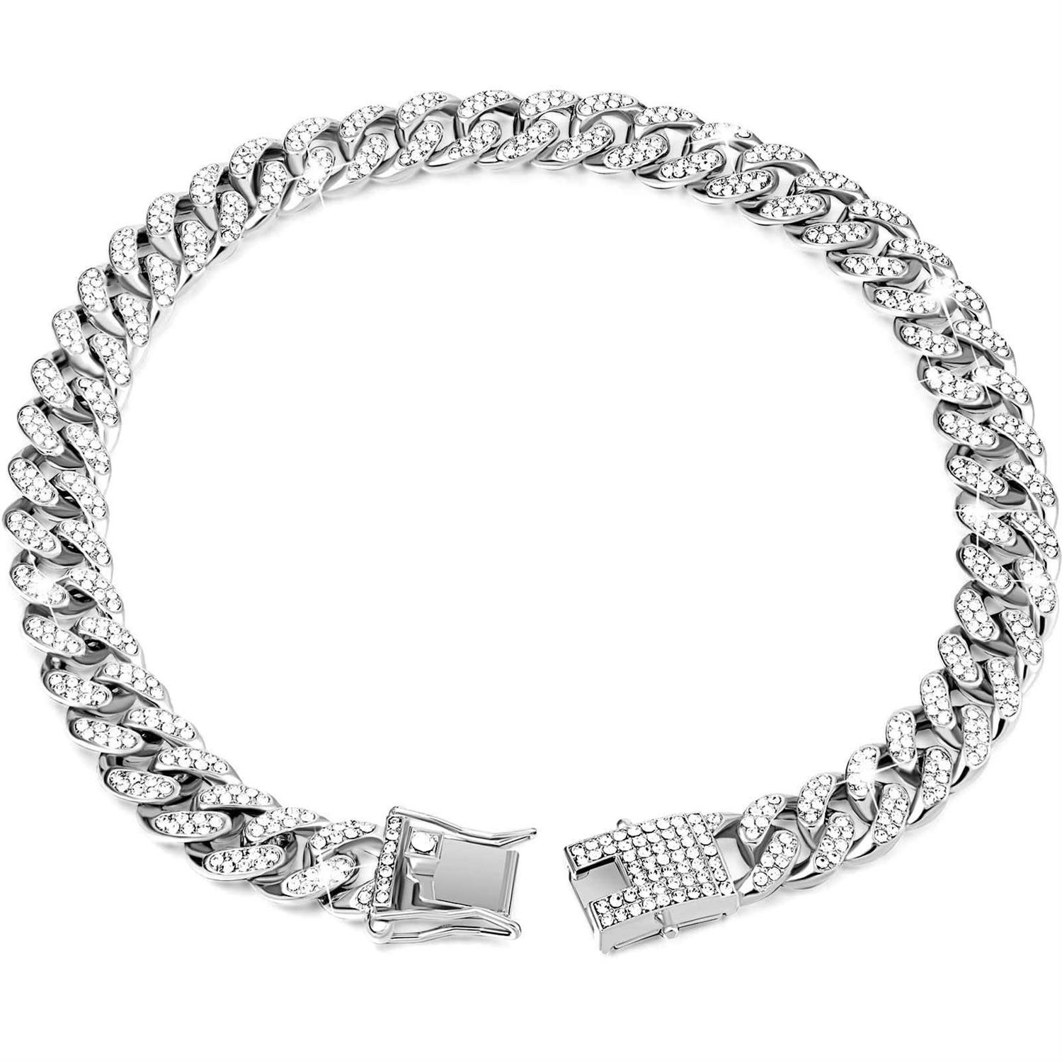 Diamond Pet Cuban Collar Walking Metal Chain with Design Secure Buckle - Healthber
