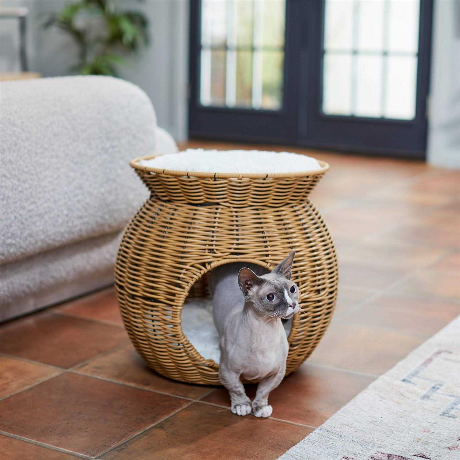 Frisco Round Wicker Cat Condo with Top Perch - Healthber