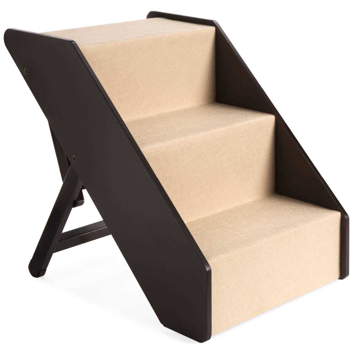 Best Choice Products Foldable Adjustable Wide Wooden Carpeted Pet Stairs for Injured - Healthber