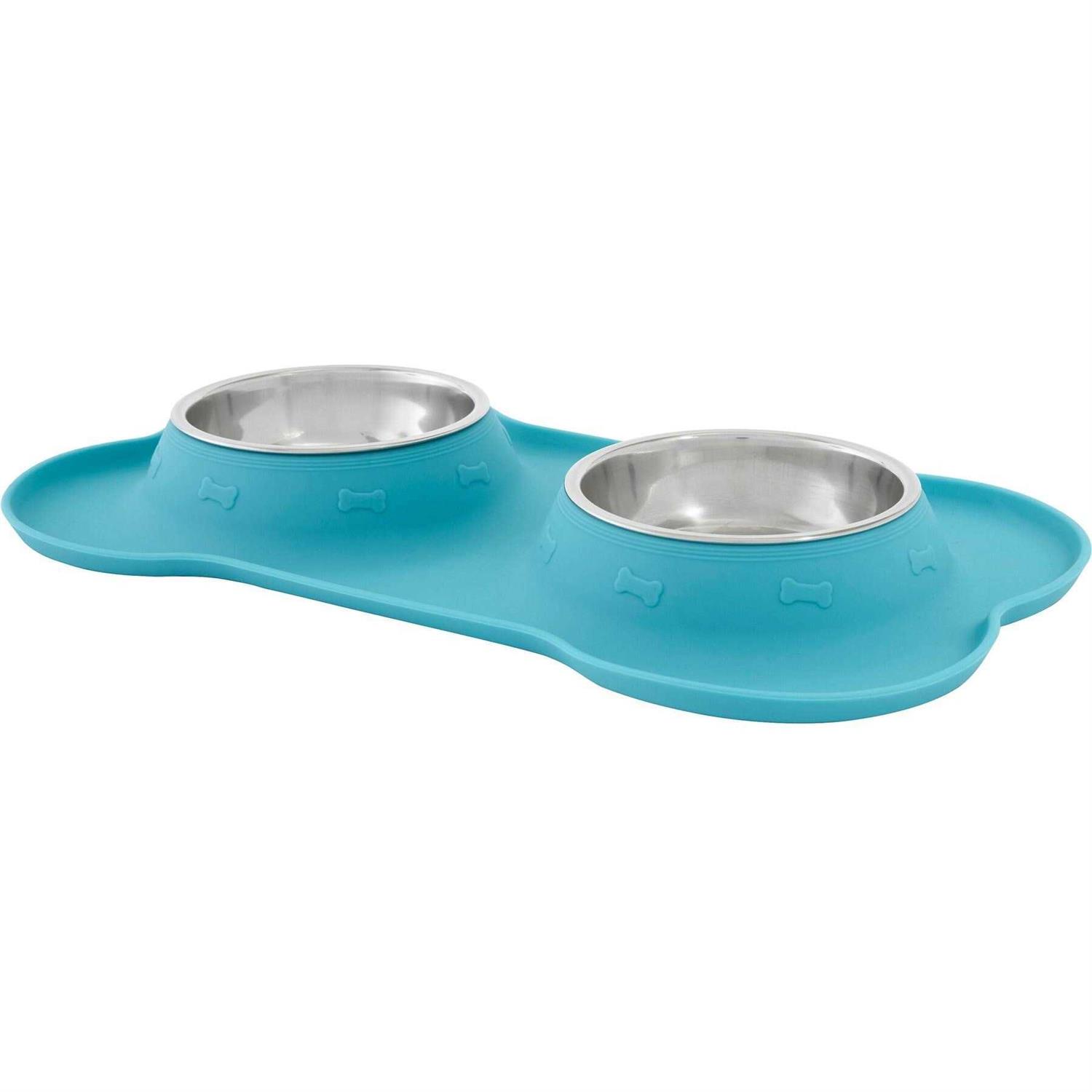 Frisco Double Stainless Steel Pet Bowl with Silicone Mat - Healthber