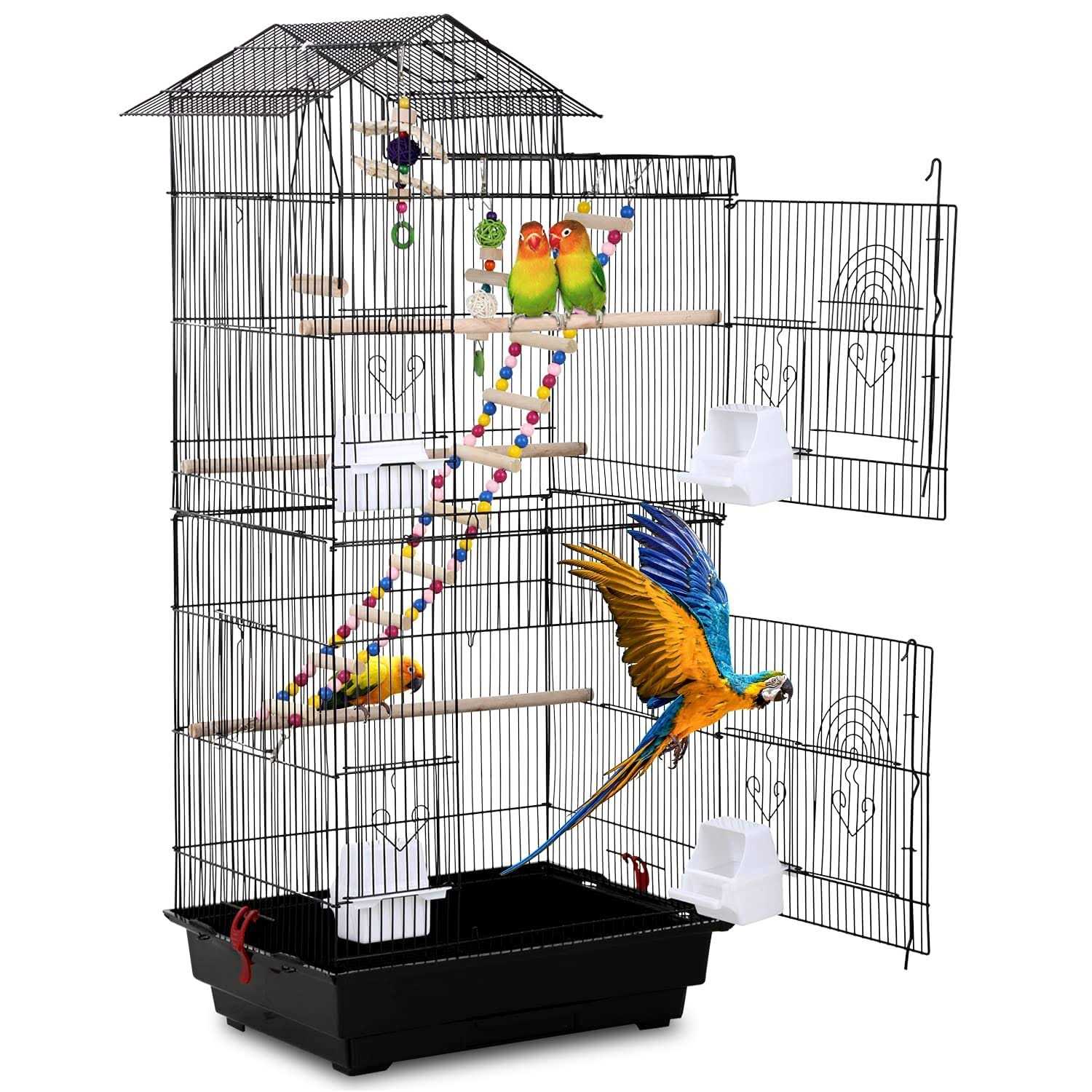 HCY Bird cage 39 inch Accessories with Bird Stand Medium Roof Top Large Flight cage for Small Cockatiel Canary Parrot Parakeet Conure Finches - Healthber