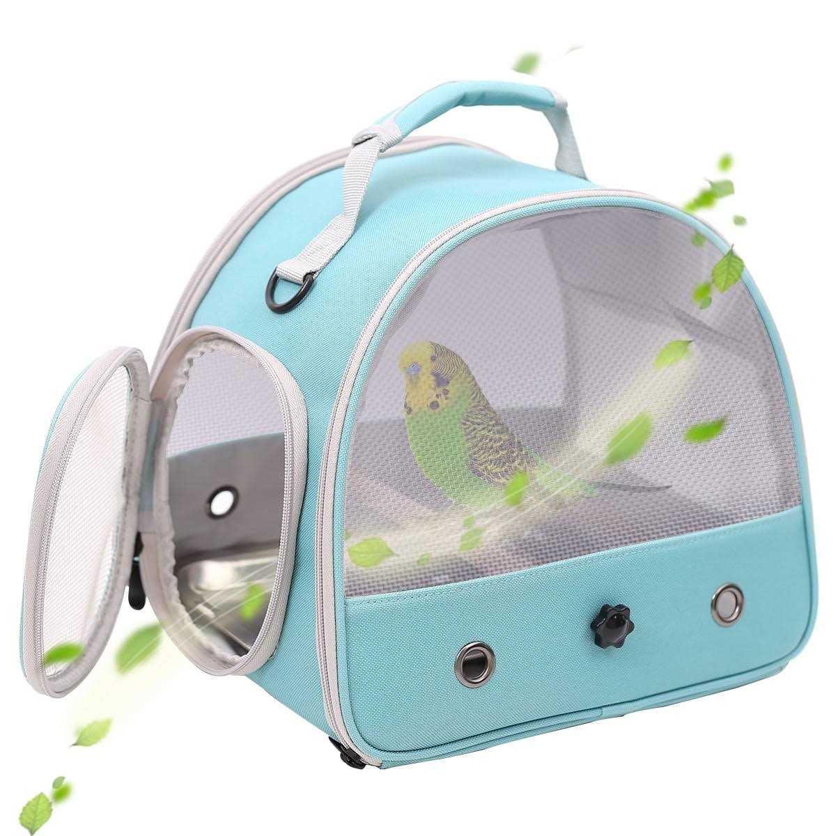 Halinfer Small Bird Cage, Portable Small Bird Parrot Parakeet Carrier with Standing Perch and Stainless Steel Tray - Healthber
