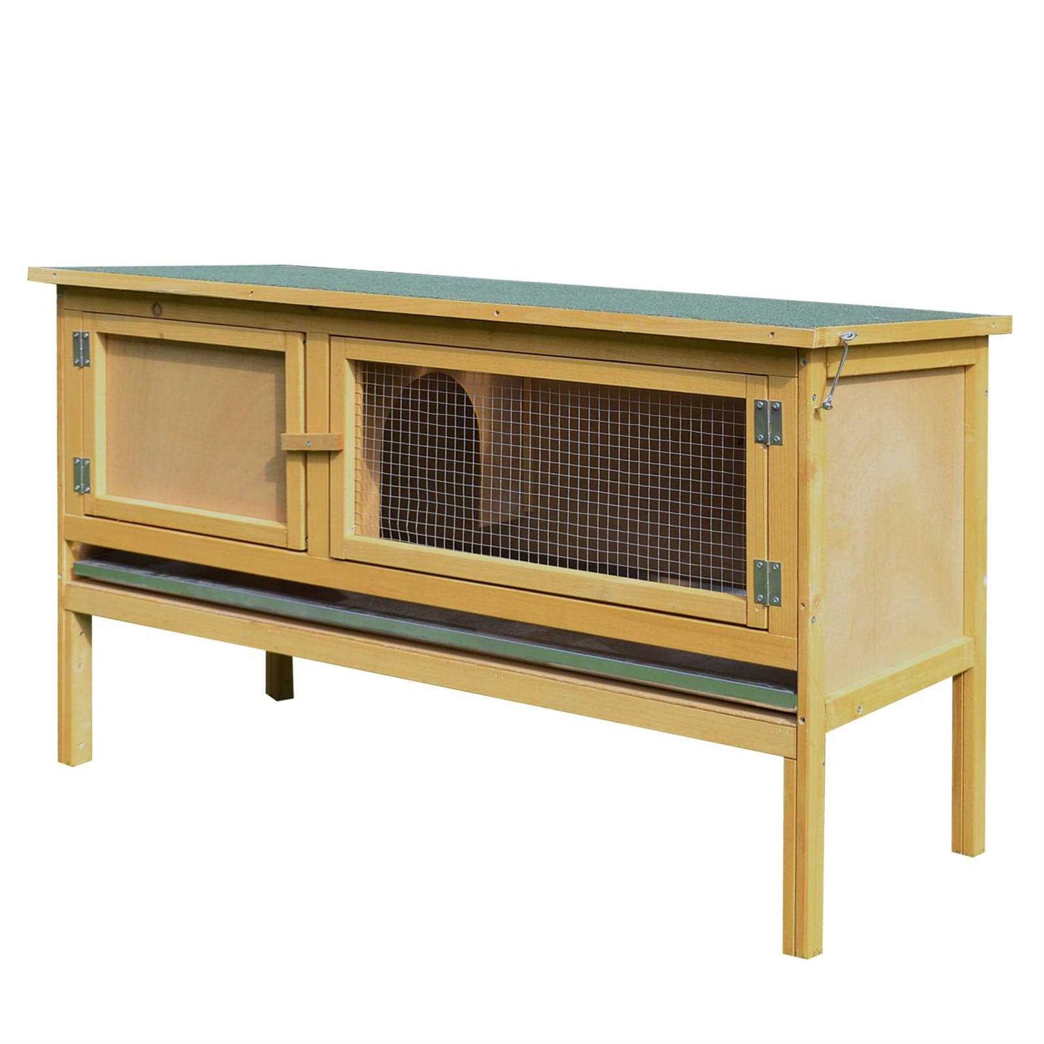 PawHut Wooden Rabbit Hutch Bunny Cage with Openable Waterproof Roof - Healthber