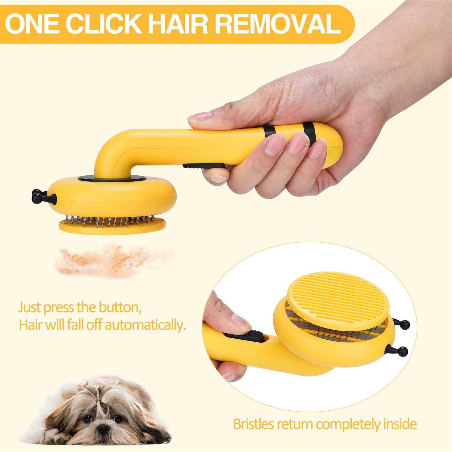 METREE Cat Hair Brush, Self Cleaning Pet Slicker Brush with Release Button, Cat Hair Cleaner Brush for Shedding, Grooming Brush for Long or Short - Healthber