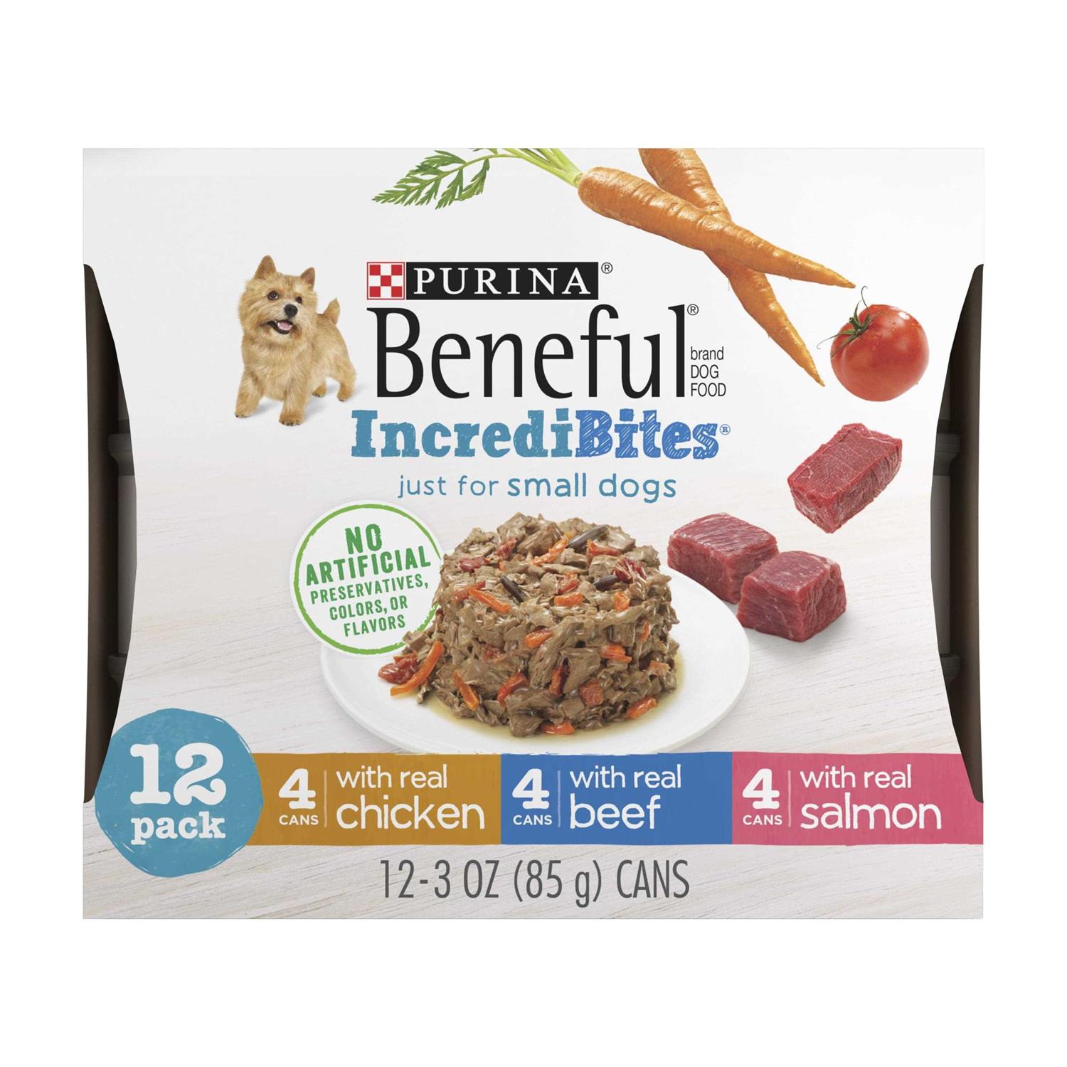 Beneful IncrediBites Chicken Beef & Salmon Variety Pack Wet Small Dog Food Cans - Healthber