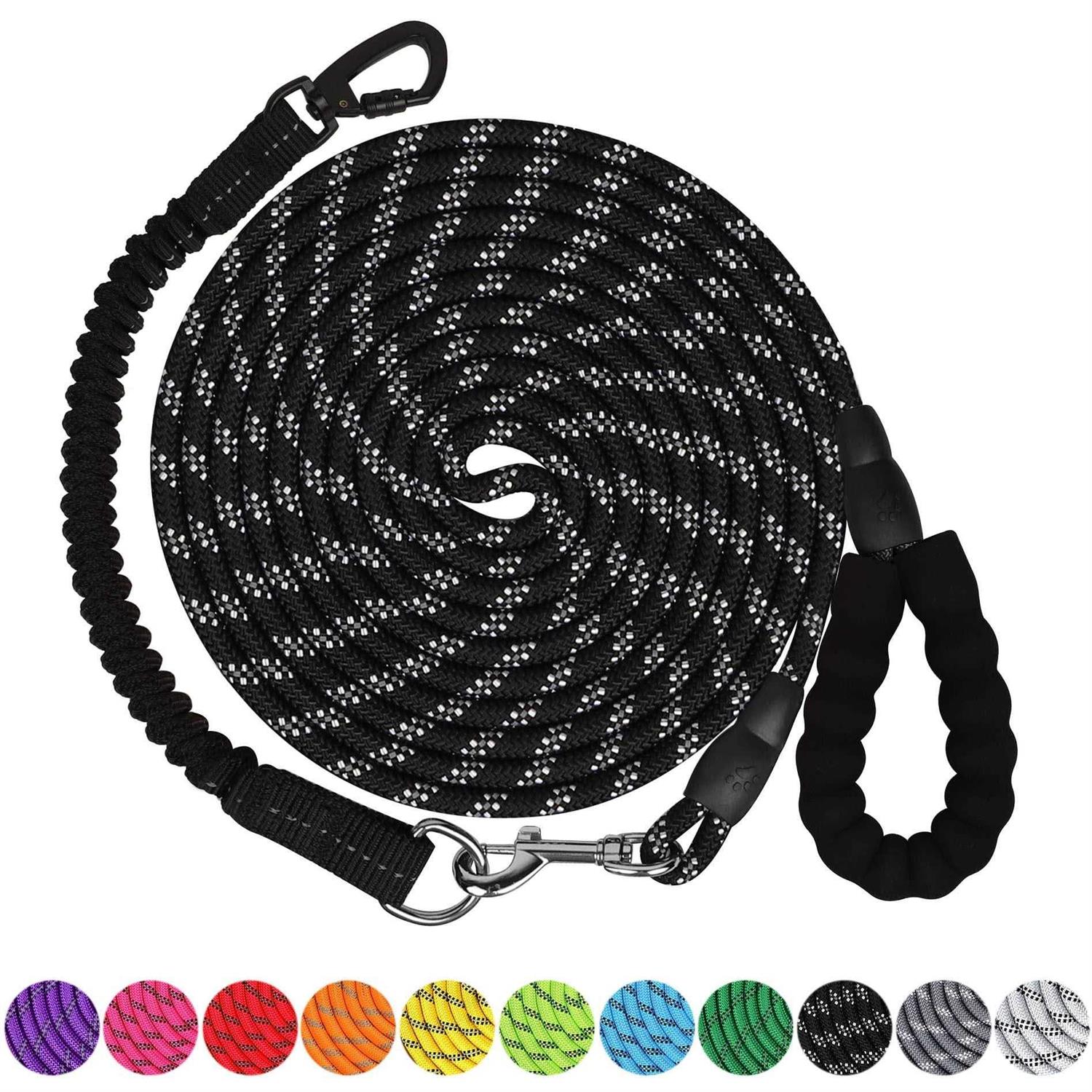 jenico Dog Leash 34561015203050100150FT Heavy Duty Leash with Swivel Lockable Hook and ,Reflective Threads Bungee Dog Leash comfortab - Healthber