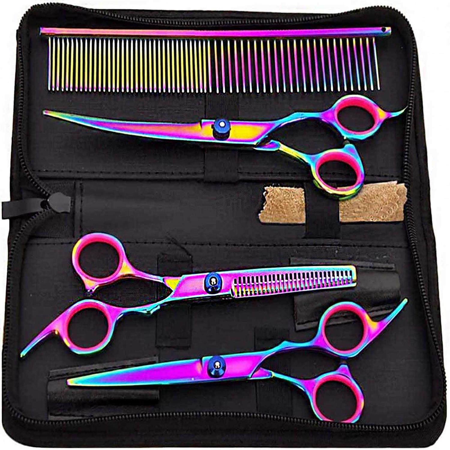 Hucholite Dog Grooming Scissors Colorful Pet Trimming Scissors Set Professional Grooming Barber Scissors Kit 7 inch Stainless Steel Shears for Grooming and - Healthber