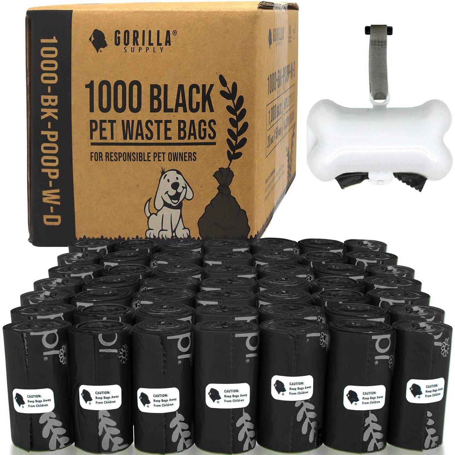 Gorilla Supply Dog Poop Waste Bags with Dispenser and Leash Tie - Healthber