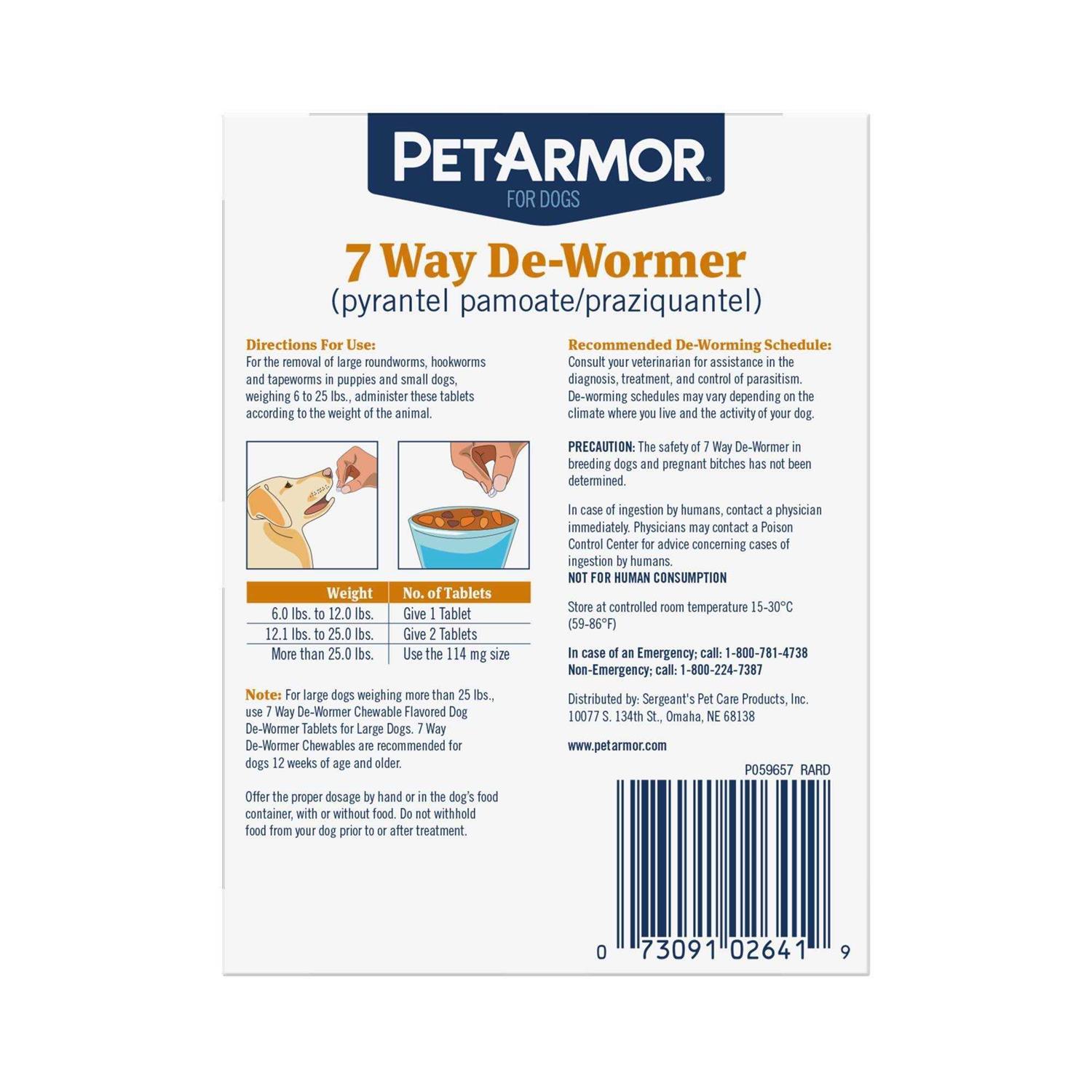 PetArmor 7-Way Deworm Dog Insect Treatment for Dogs Weighing 6-25lbs - Healthber