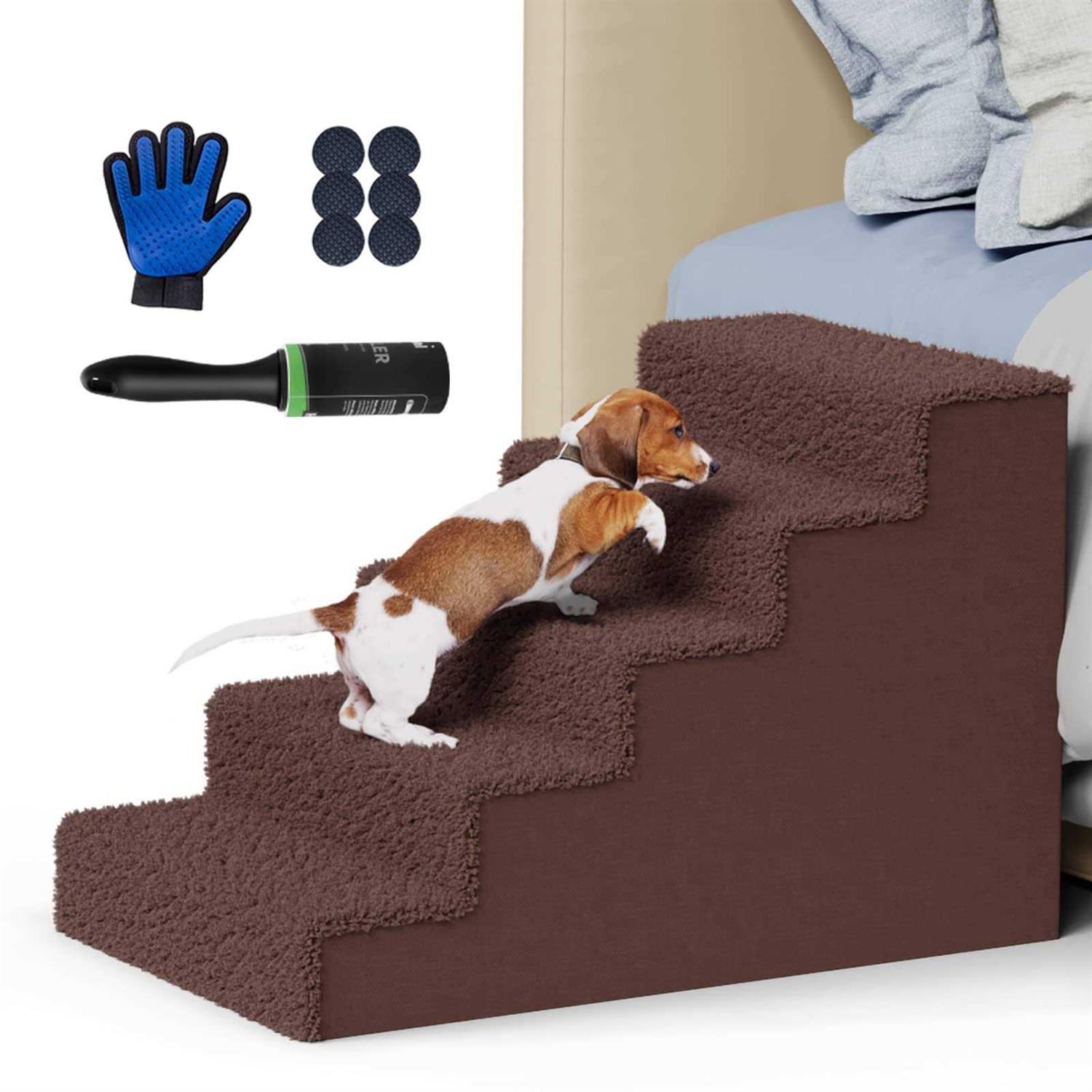 Lesnox Plastic Dog Stairs for Small Dogs Wider 5-Step Non-Slip Pet Stairs for Bed/Couch - Healthber